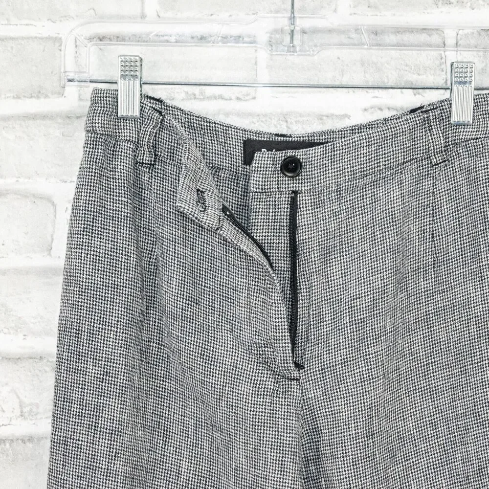 Reformation linen Houndstooth Wide leg Trouser pants black white size 0